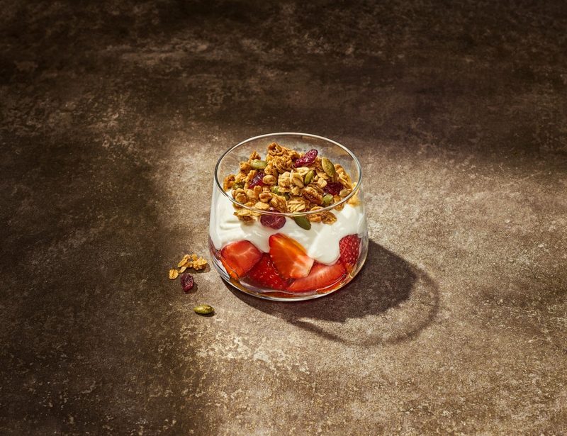 Greek yogurt parfait with fresh berries and granola